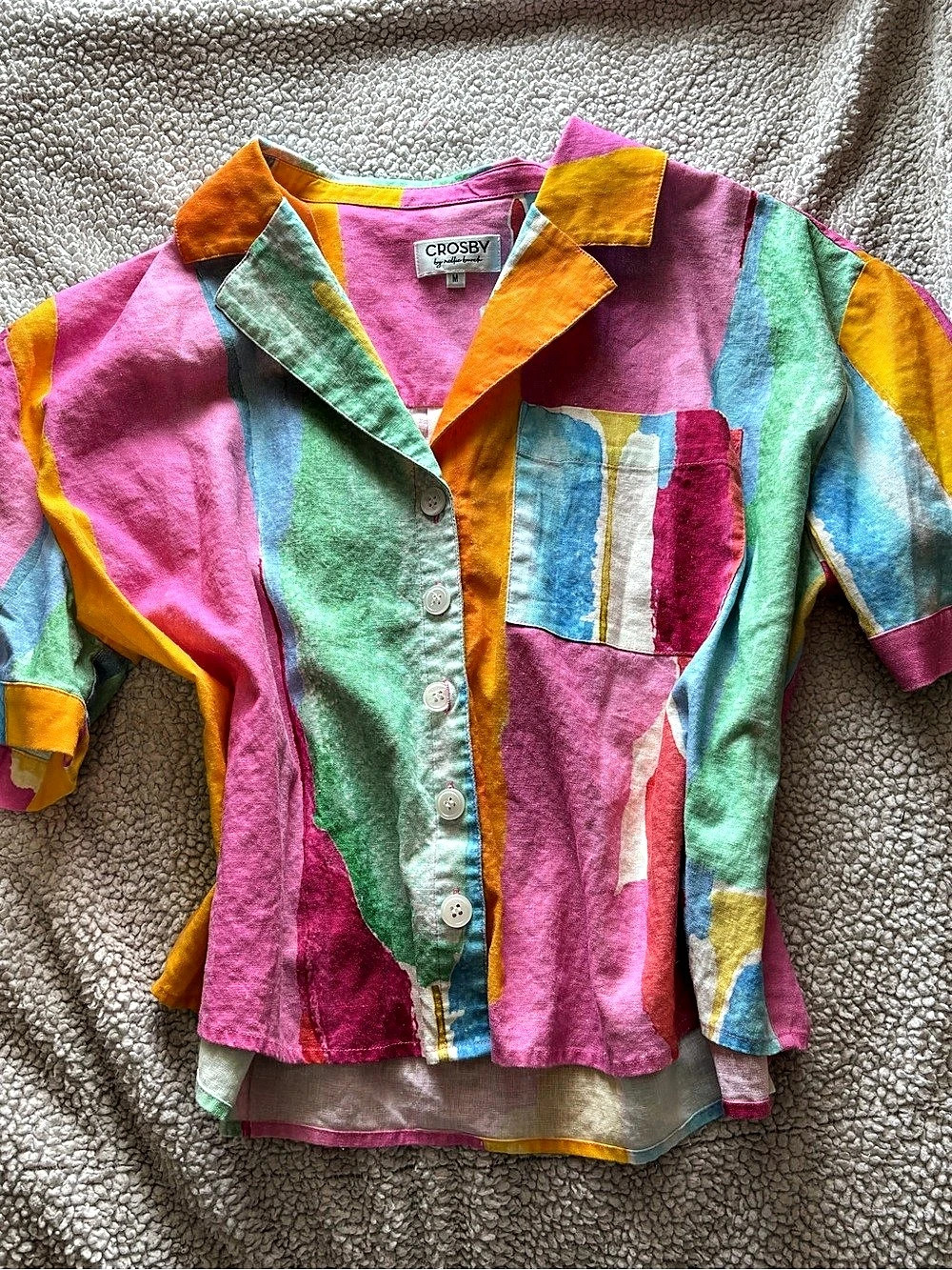 Crosby Color Block Blouse in Pink & Green Size Medium